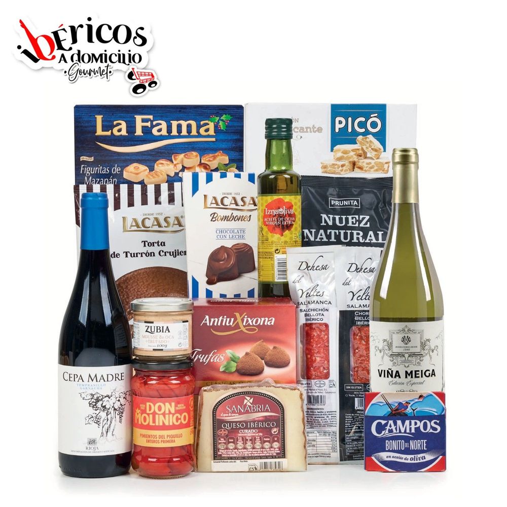 Ibéricos a Domicilio Gourmet Lote Gourmet de Navidad con Embutidos Ibéricos, Queso, 2 Vinos Rioja y Turrones (Lote 226)