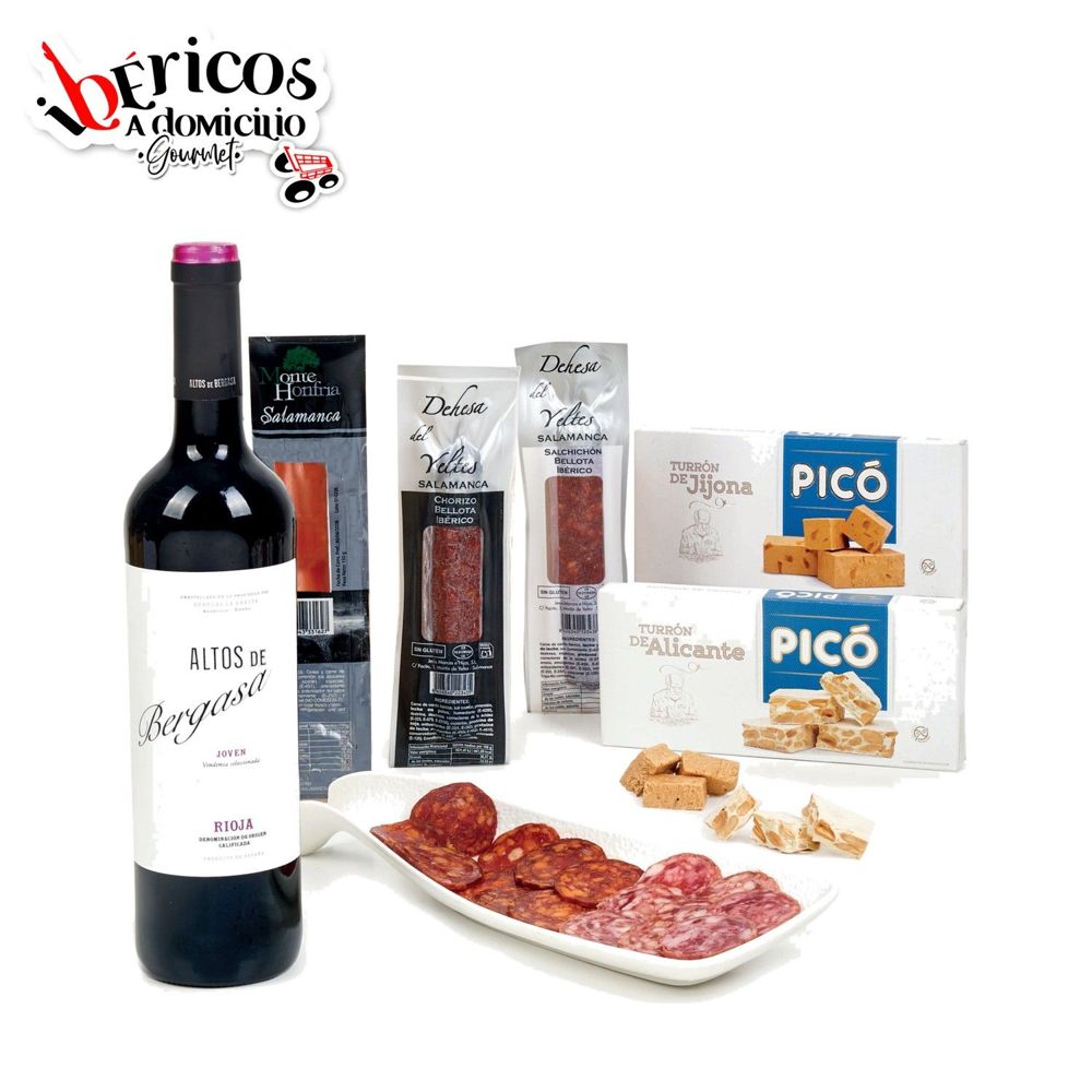 Ibéricos a Domicilio Gourmet Lote Gourmet de Navidad con Embutidos Ibéricos, Vino Rioja y Turrones (Lote 231)