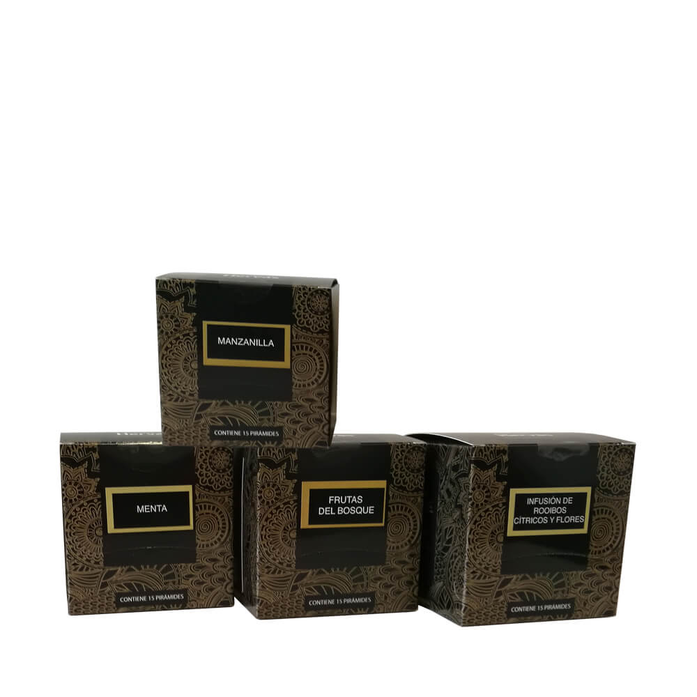 Cafés Hervás 4 cajas de infusiones sin teína en pirámide de 15 bolsitas