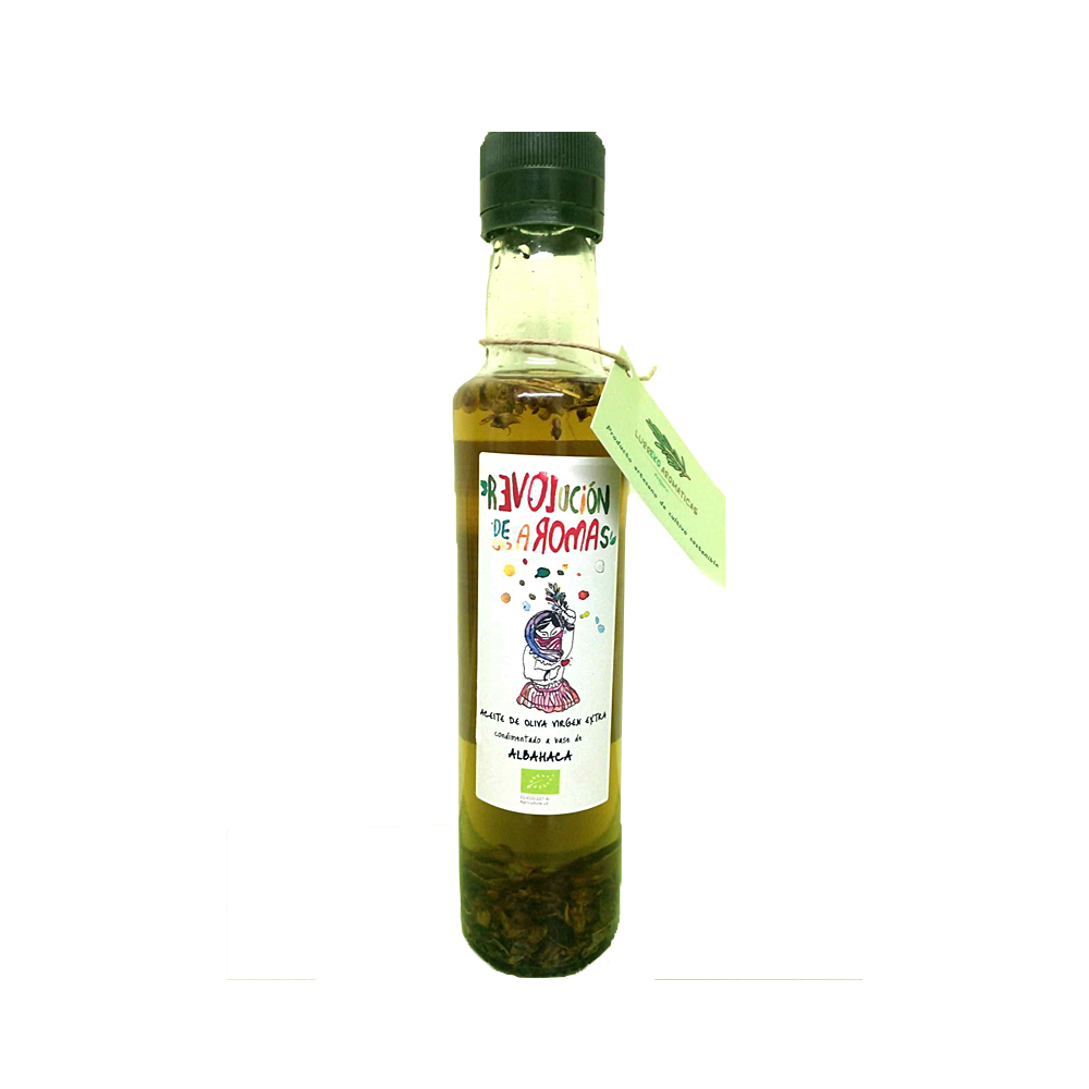 Aceite ecológico de oliva virgen extra Condimentado con albahaca